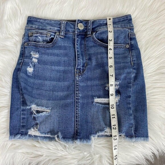 American Eagle Distressed Hi-Rise Mini Denim Skirt - Picture 7 of 7